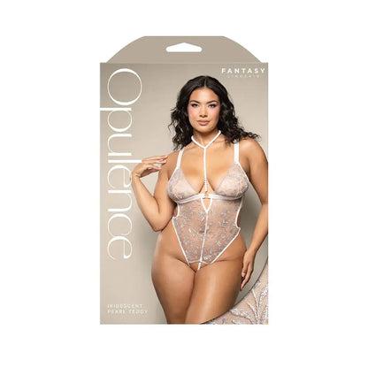 Plus Lingerie Metallic Embroidered Teddy with Pearl Harness and Open Pearl Crotch Queen Size  Lingerie - Baby dolls Chemises etc