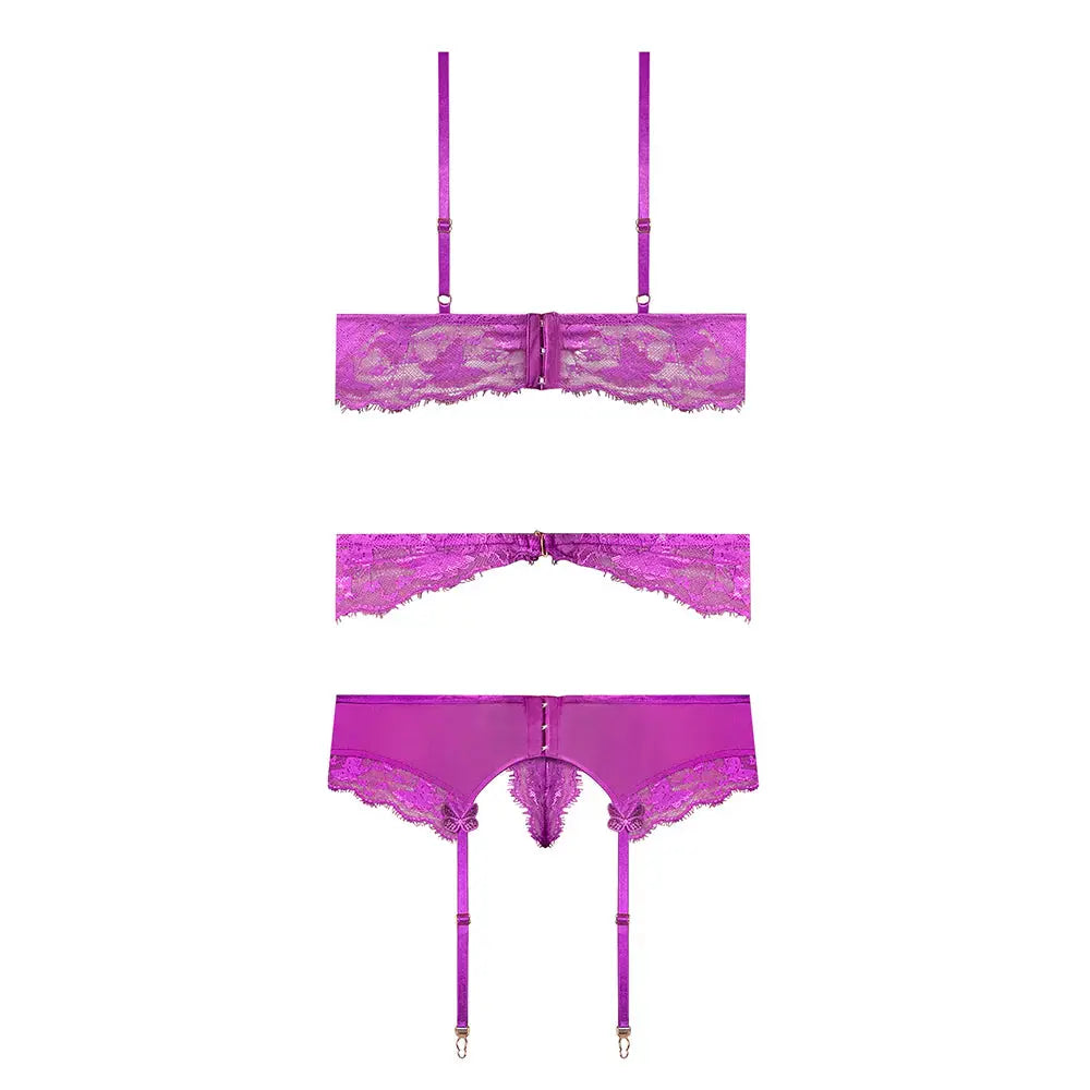 Plus Sexy Lingerie Bra, Garter & Thong Set Neon Purple Queen Size  Lingerie - Bra and Panty sets