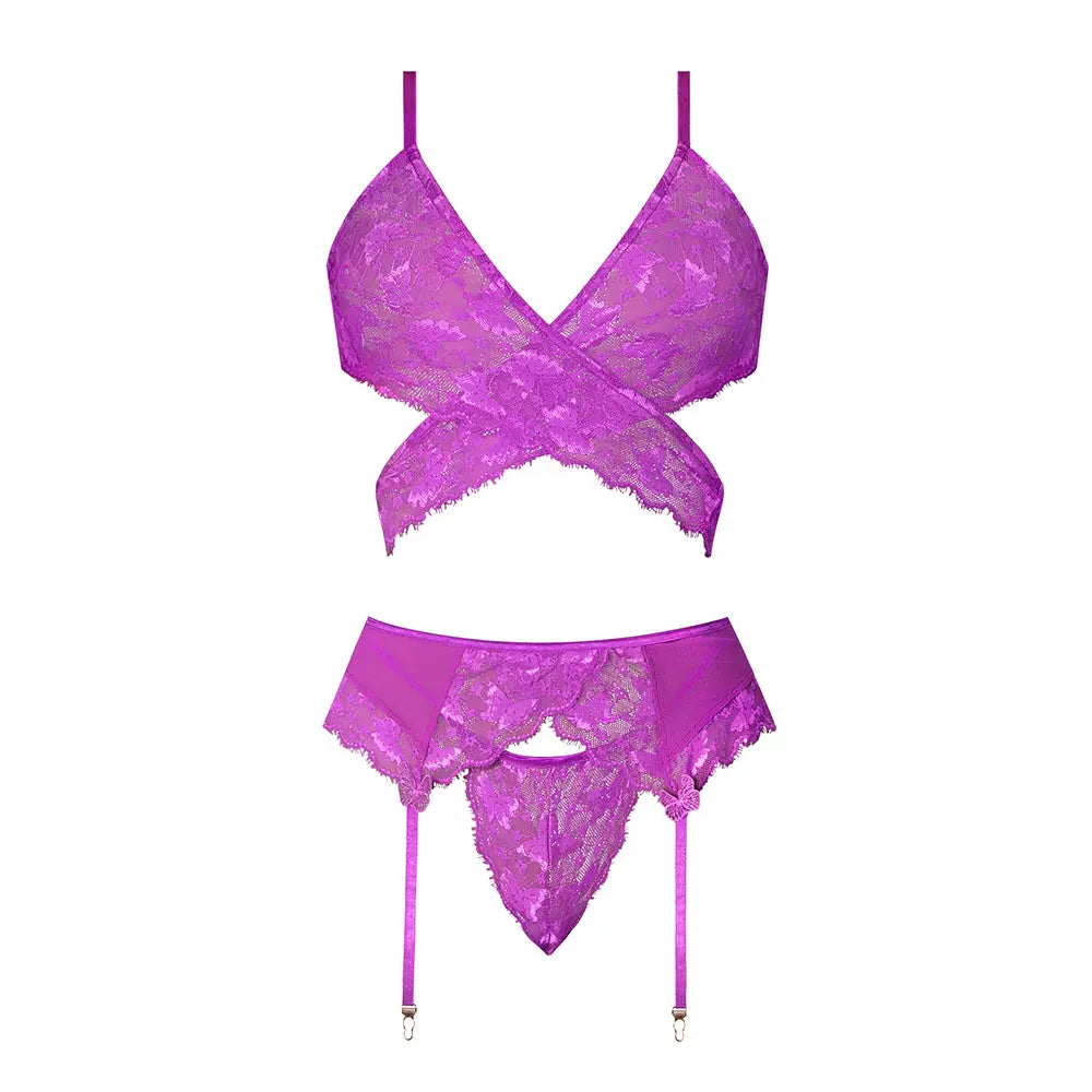 Plus Sexy Lingerie Bra, Garter & Thong Set Neon Purple Queen Size  Lingerie - Bra and Panty sets