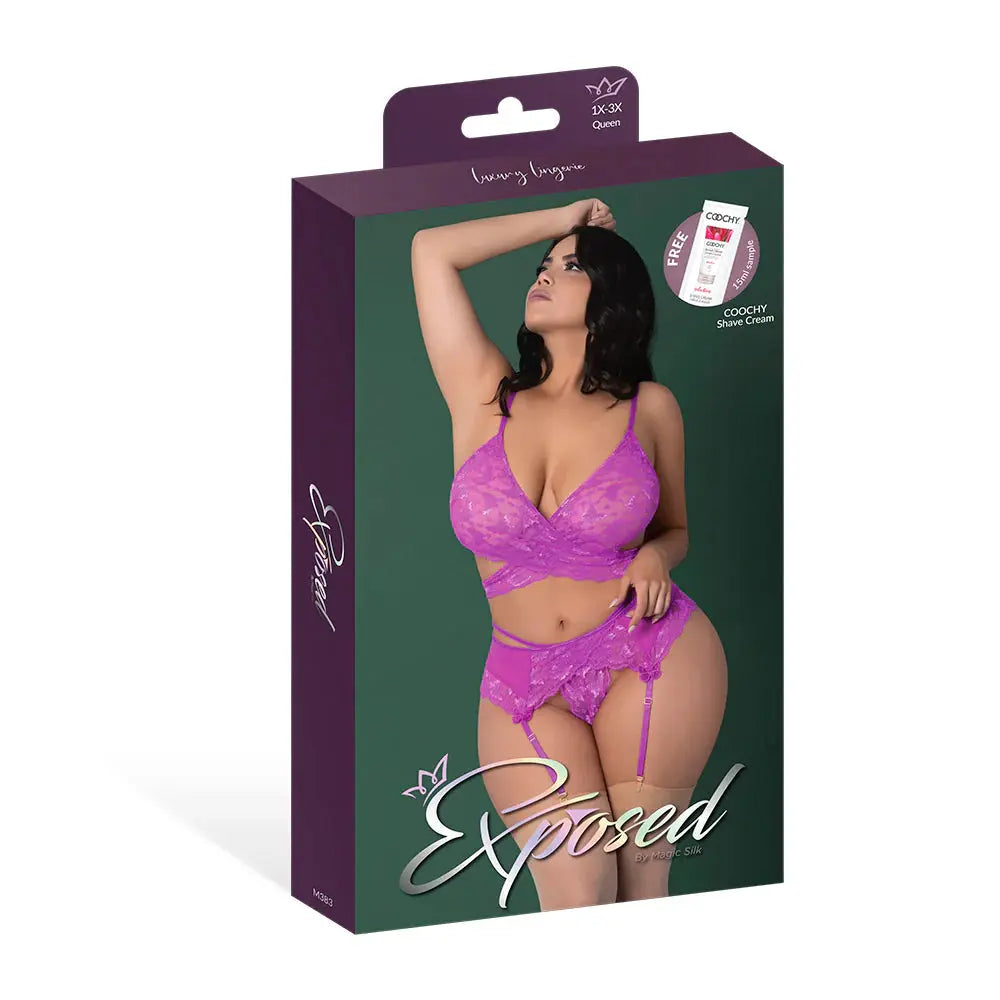 Plus Sexy Lingerie Bra, Garter & Thong Set Neon Purple Queen Size  Lingerie - Bra and Panty sets