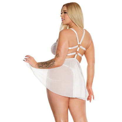 Plus Size BDSM Lingerie with O Rings Babydoll and Thong White Queen Size  Lingerie - Baby dolls Chemises etc