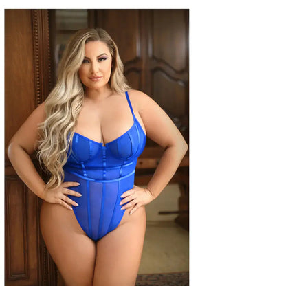 Plus Size Lingerie Abby Bodysuit With Thong-Cut Back Closure Cobalt Blue XL/2XL  Lingerie - Body Stockings