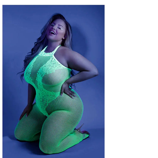 Plus Size Lingerie Glow Moonbeam Crotchless Bodystocking Green Queen Size  Lingerie - Body Stockings