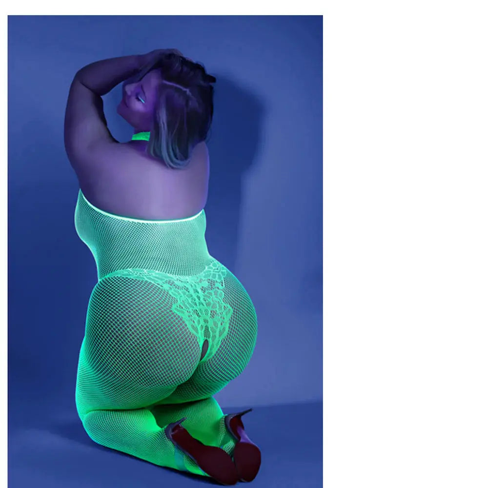 Plus Size Lingerie Glow Moonbeam Crotchless Bodystocking Green Queen Size  Lingerie - Body Stockings