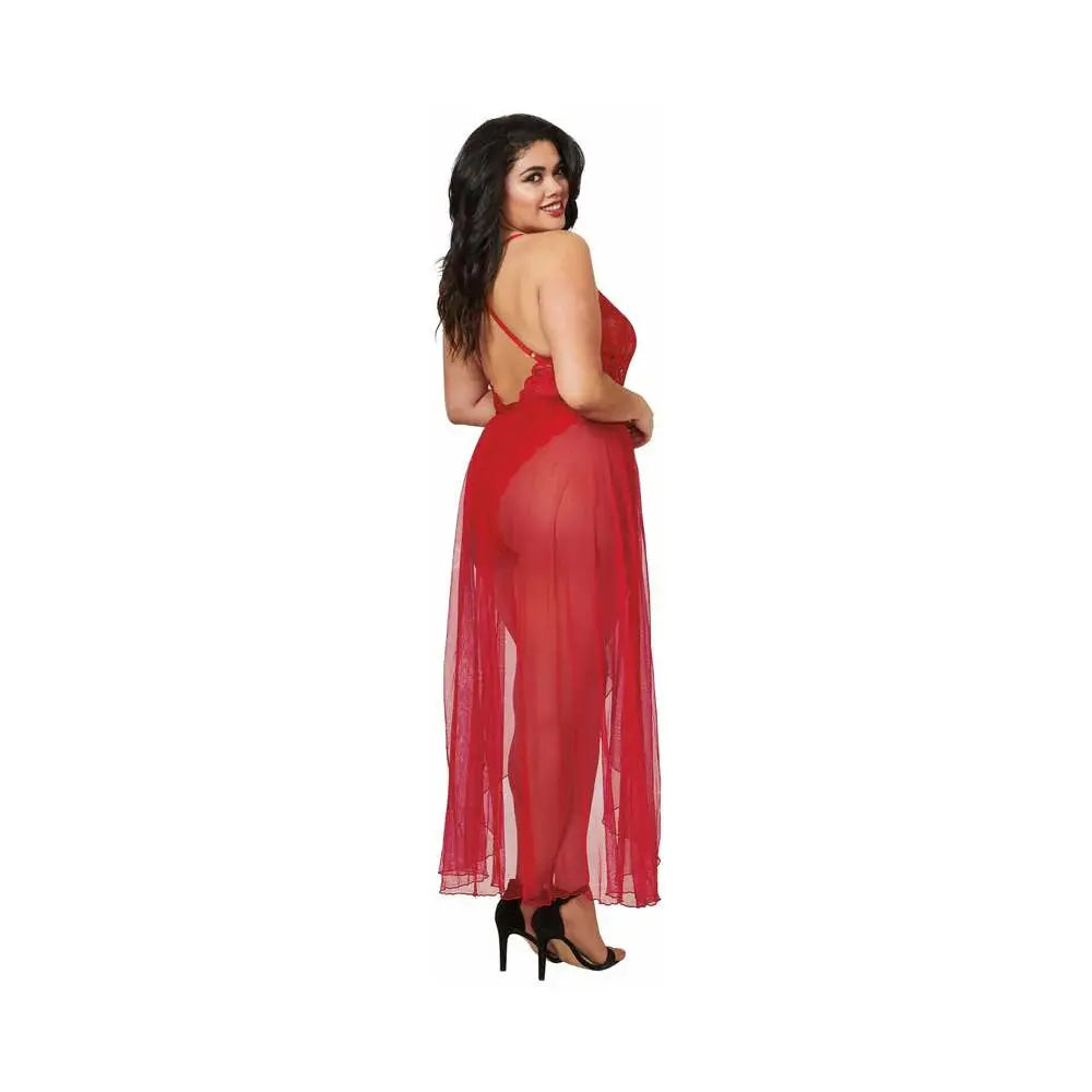 Plus Size Lingerie Teddy & Sheer Mesh Maxi Skirt With G-String Red Queen 2X  Lingerie - Baby dolls Chemises etc