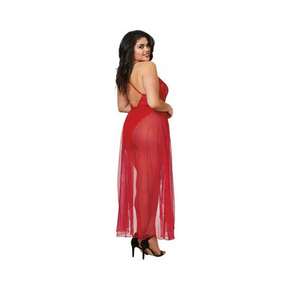 Plus Size Lingerie Teddy & Sheer Mesh Maxi Skirt With G-String Red Queen 2X  Lingerie - Baby dolls Chemises etc