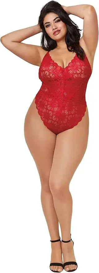 Plus Size Lingerie Teddy & Sheer Mesh Maxi Skirt With G-String Red Queen 2X  Lingerie - Baby dolls Chemises etc