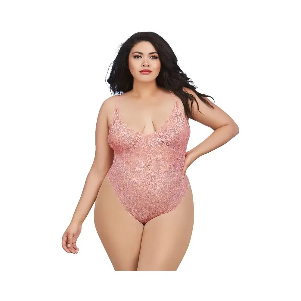 Plus Size Lingerie Teddy & Sheer Mesh Maxi Skirt With G-String Rose Queen 2X  Lingerie - Baby dolls Chemises etc