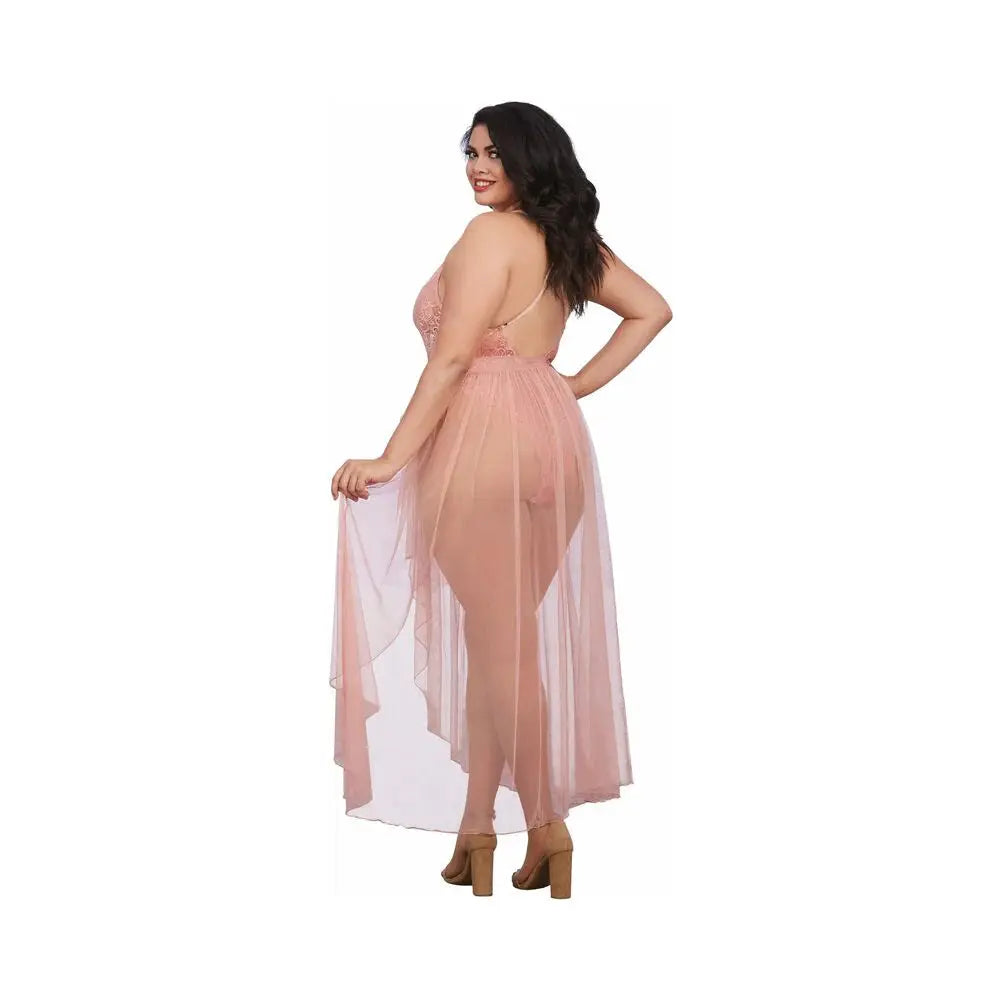 Plus Size Lingerie Teddy & Sheer Mesh Maxi Skirt With G-String Rose Queen 2X  Lingerie - Baby dolls Chemises etc