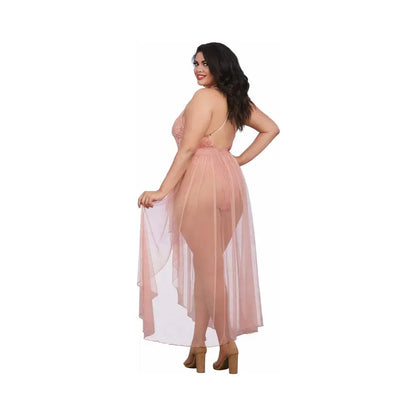 Plus Size Lingerie Teddy & Sheer Mesh Maxi Skirt With G-String Rose Queen 2X  Lingerie - Baby dolls Chemises etc