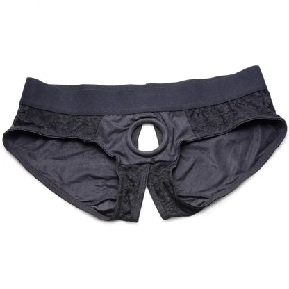 Plus Size Panty Strapon Harness - Lace Envy Black Crotchless Panty Harness - 3XL  Strap-Ons and Harnesses
