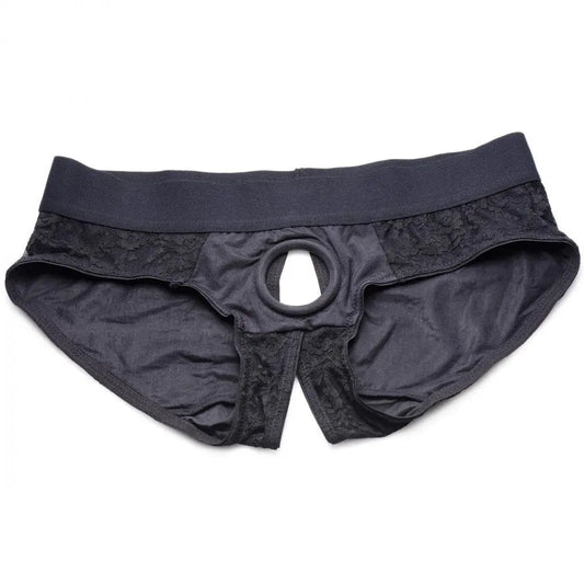 Plus Size Panty Strapon Harness - Lace Envy Black Crotchless Panty Harness - 3XL  Strap-Ons and Harnesses