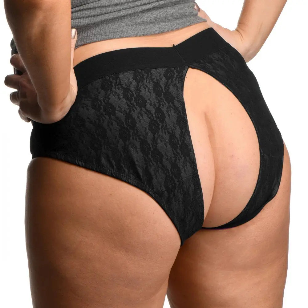 Plus Size Panty Strapon Harness - Lace Envy Black Crotchless Panty Harness - 3XL  Strap-Ons and Harnesses