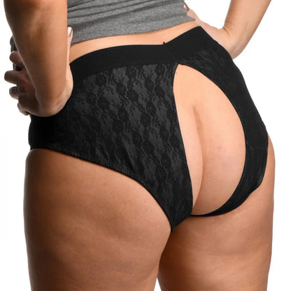 Plus Size Panty Strapon Harness - Lace Envy Black Crotchless Panty Harness - 3XL  Strap-Ons and Harnesses