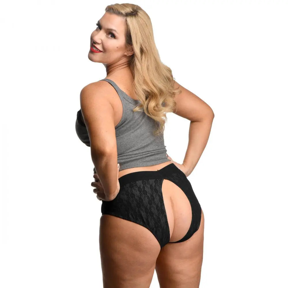 Plus Size Panty Strapon Harness - Lace Envy Black Crotchless Panty Harness - 3XL  Strap-Ons and Harnesses