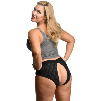 Plus Size Panty Strapon Harness - Lace Envy Black Crotchless Panty Harness - 3XL  Strap-Ons and Harnesses