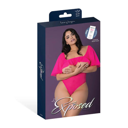 Plus Size Pink Kink Flutter Sleeve Teddy Pink Glow Queen Size  Lingerie - Body Stockings