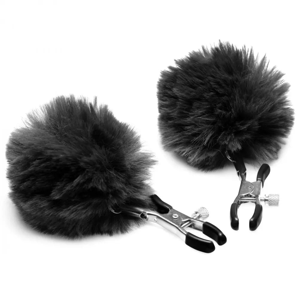 Pom Pom Nipple Clamps - Black  Nipple and Clit Toys