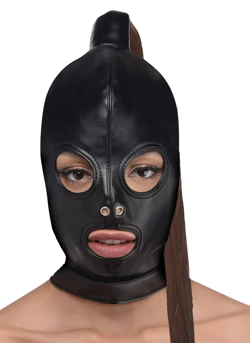 Ponytail Bondage Hood BDSM Face Cover With Ponytail  Bondage Gear