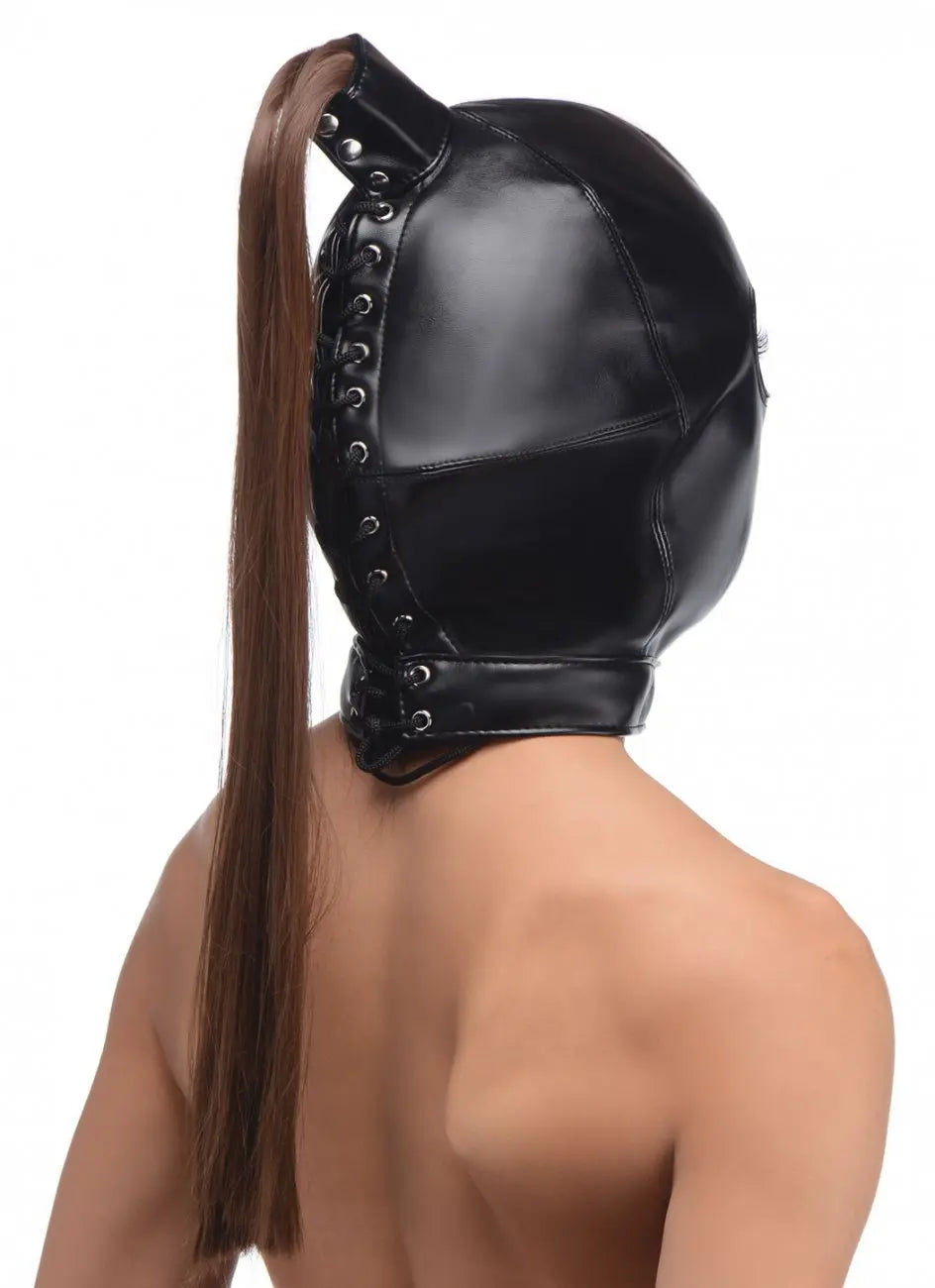 Ponytail Bondage Hood BDSM Face Cover With Ponytail  Bondage Gear