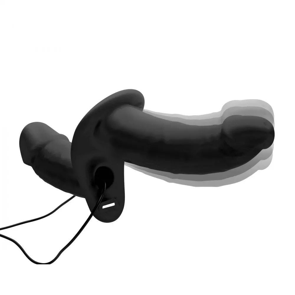 Power Pegger Black Silicone Vibrating Double Dildo with Harness  Strap-Ons and Harnesses