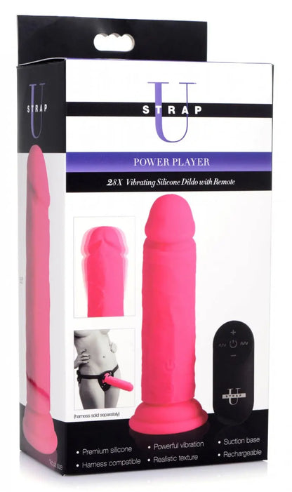 Power Player 28X Vibrating Silicone Dildo with Remote - Pink  Vibrating Toys