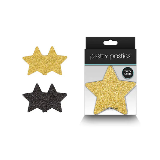 Pretty Pasties Glitter Stars Black/Gold 2 Pair  Lingerie - Pasties and Tassels