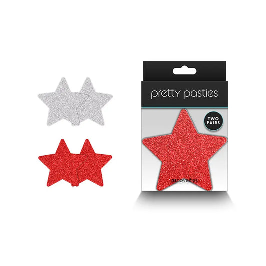 Pretty Pasties Glitter Stars Red/Silver 2 Pair  Lingerie - Pasties and Tassels