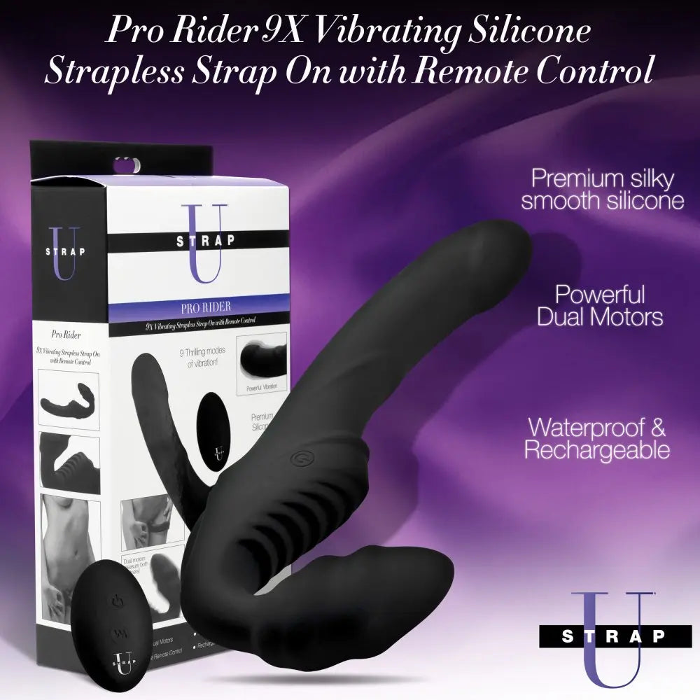 Pro Rider 9X Silicone Vibrating Strapless Strap-On with Remote Control  Strap-Ons and Harnesses