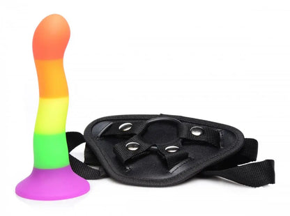 Proud Rainbow Silicone Dildo with Harness  Strap-on Kit