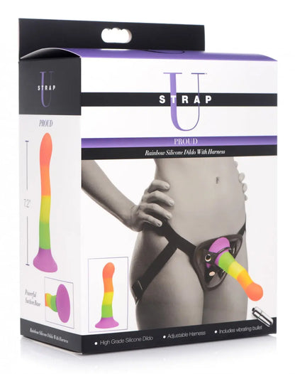 Proud Rainbow Silicone Dildo with Harness  Strap-on Kit