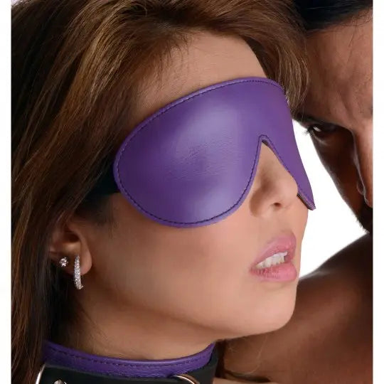 Purple Leather BDSM Blindfold Padded Leather Bondage Gear  Masks, Gags and Blindfolds