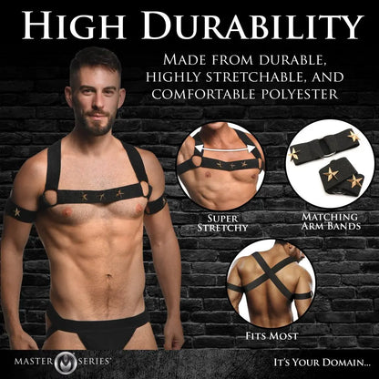Rave Male Bondage Harness Elastic Chest Harness with Arm Bands - SM  Bondage Gear