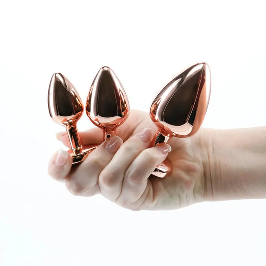 Rear Assets 3 Piece Metal Anal Plug Kit Rose Gold - Anal Stretching  Anal Training
