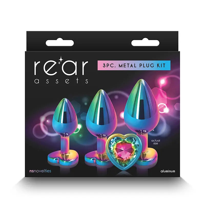 Rear Assets 3-Piece Metal Plug Kit Multicolor/Rainbow Heart  Anal - Kits