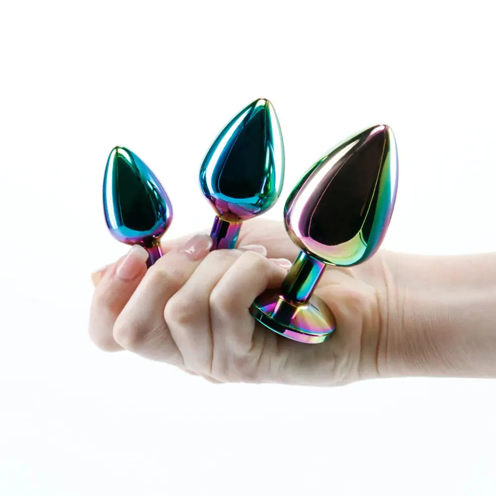 Rear Assets 3 Piece Metal Plug Kit Rainbow Heart Anal Plug Set  Anal Training