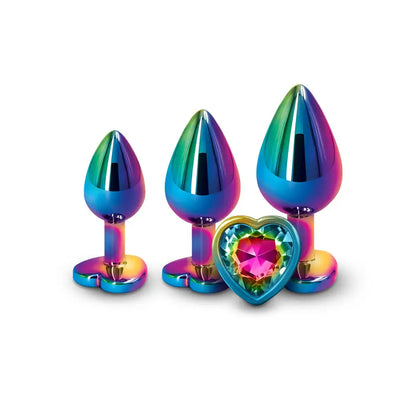 Rear Assets 3 Piece Metal Plug Kit Rainbow Heart Anal Plug Set  Anal Training