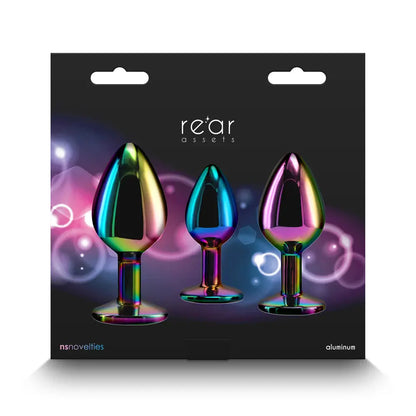 Rear Assets 3 Piece Metal Plug Kit Rainbow Heart Anal Plug Set  Anal Training