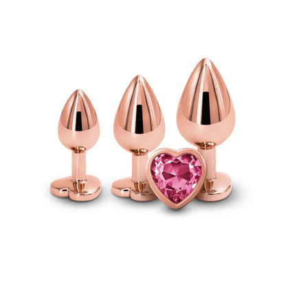 Rear Assets 3-Piece Metal Plug Kit Rose Gold/Pink Heart  Anal Training