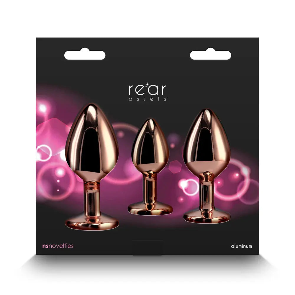 Rear Assets 3-Piece Metal Plug Kit Rose Gold/Pink Heart  Anal Training