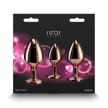 Rear Assets 3-Piece Metal Plug Kit Rose Gold/Pink Heart  Anal Training