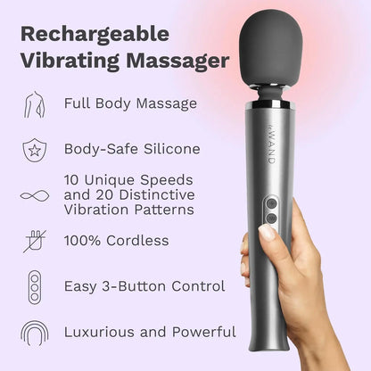 Rechargeable Vibrating Wand Massager - Gray  Wand Vibrator