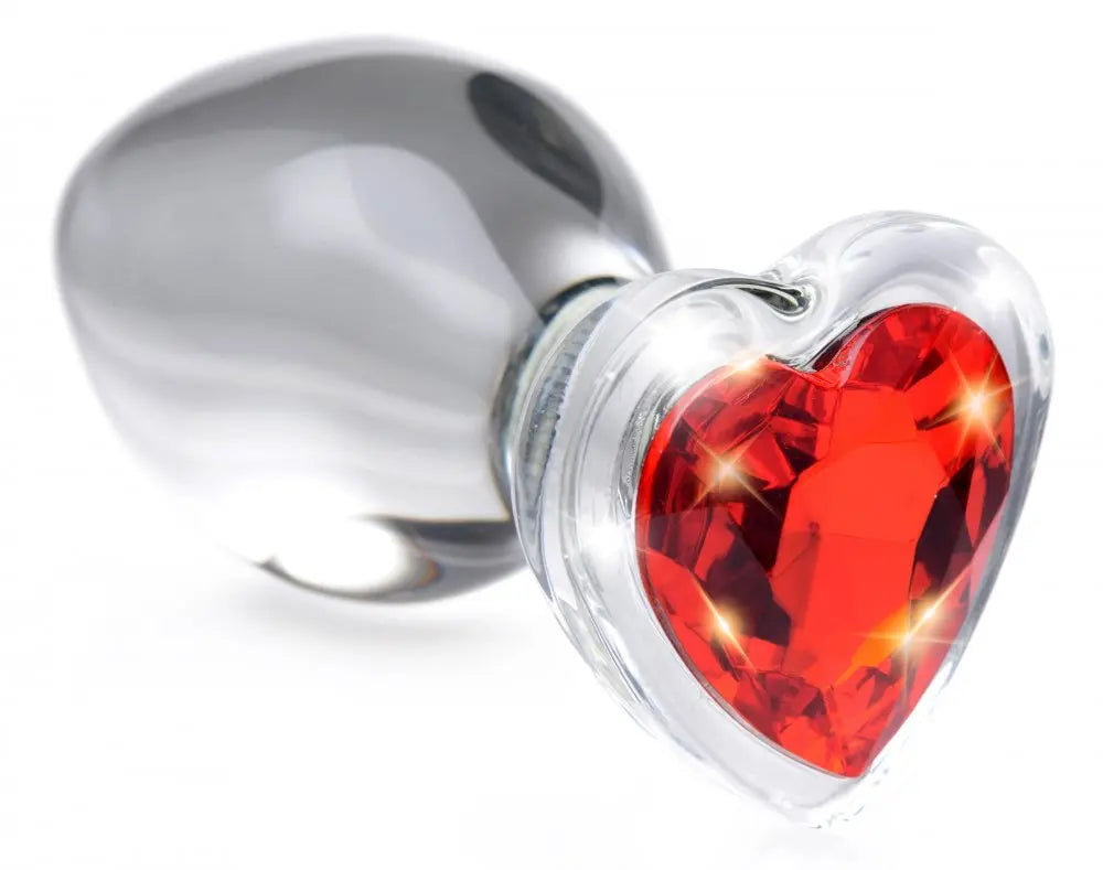 Red Heart Gem Glass Anal Plug Sex Toy - Medium Jewel Butt Plug  Glass Anal Plug Sex Toy