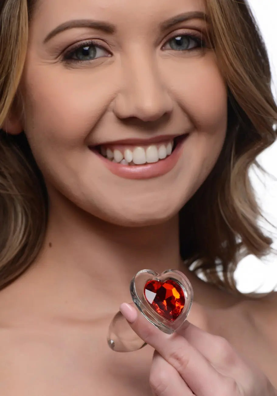 Red Heart Gem Glass Anal Plug Sex Toy - Medium Jewel Butt Plug  Glass Anal Plug Sex Toy