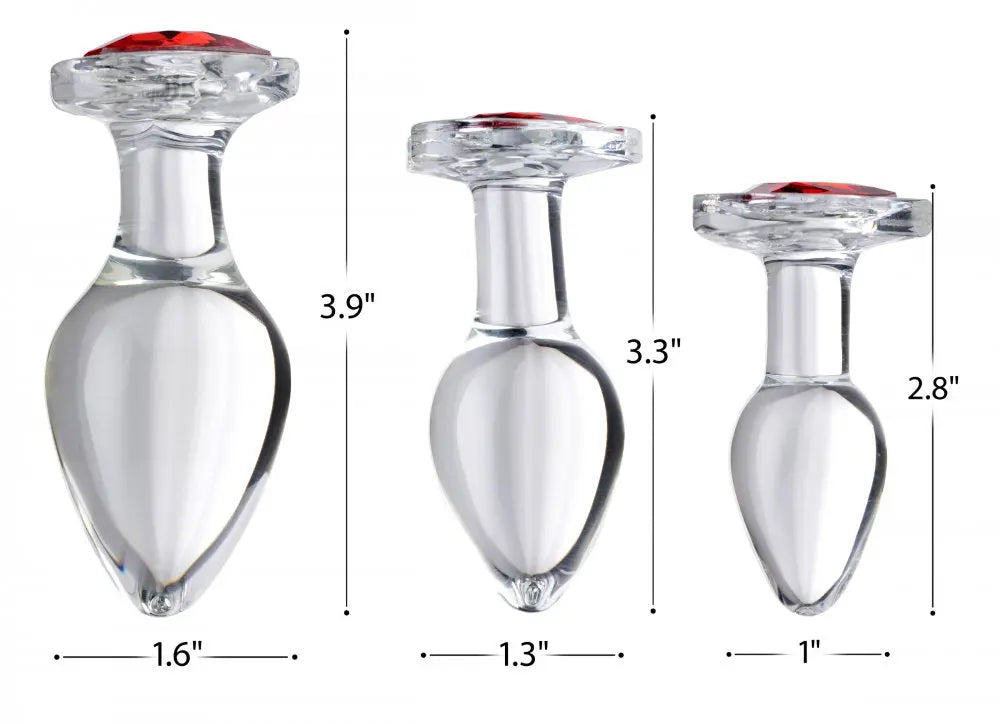 Red Heart Gem Glass Anal Plug Training Set - Wide Base Jewel Butt Plug Set  Glass Anal Plug Sex Toy