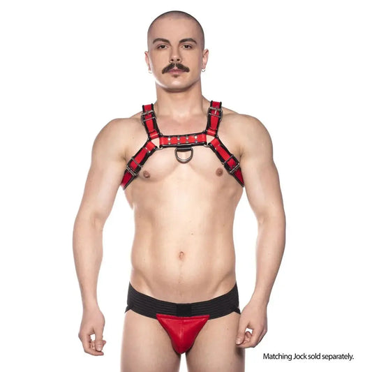 Red Leather Mens Bondage Bull Harness Size Med  Mens Harness