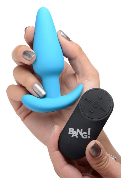 Remote Control 21X Silicone Vibrating Butt Plug - Blue  Vibrating Anal Sex Toy