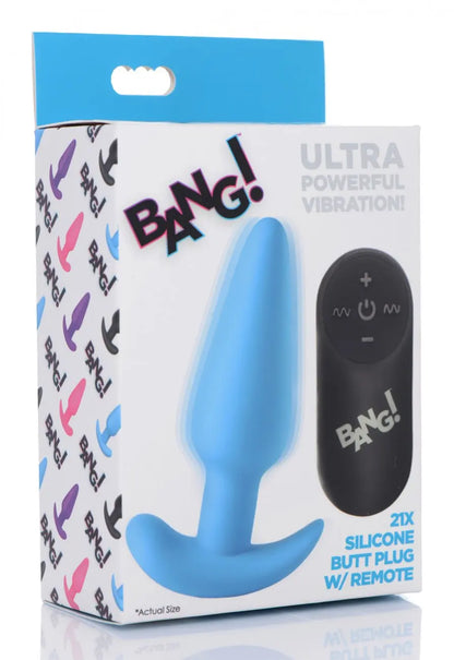 Remote Control 21X Silicone Vibrating Butt Plug - Blue  Vibrating Anal Sex Toy
