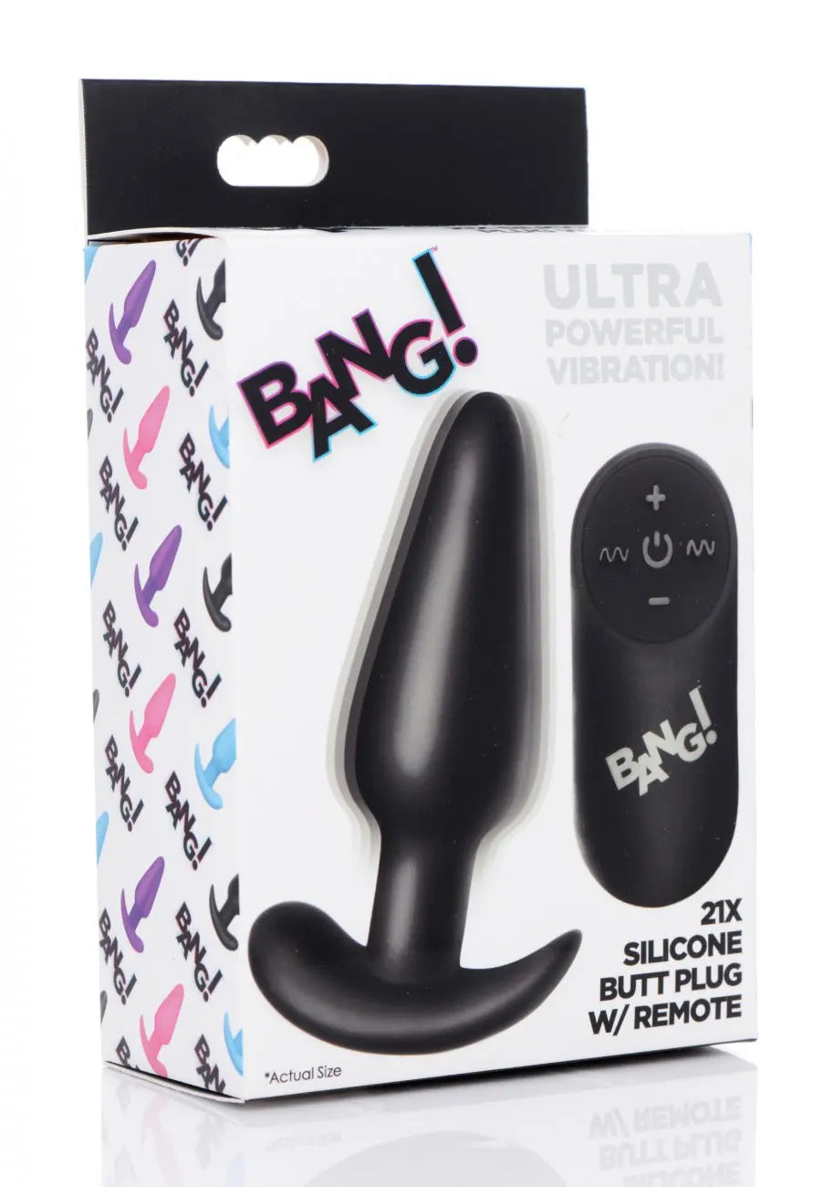 Remote Control 21X Vibrating Silicone Butt Plug - Black  Vibrating Anal Sex Toy