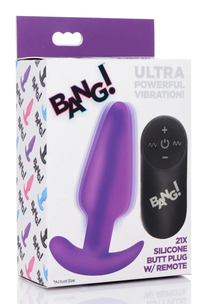Remote Control 21X Vibrating Silicone Butt Plug - Purple  Vibrating Anal Sex Toy